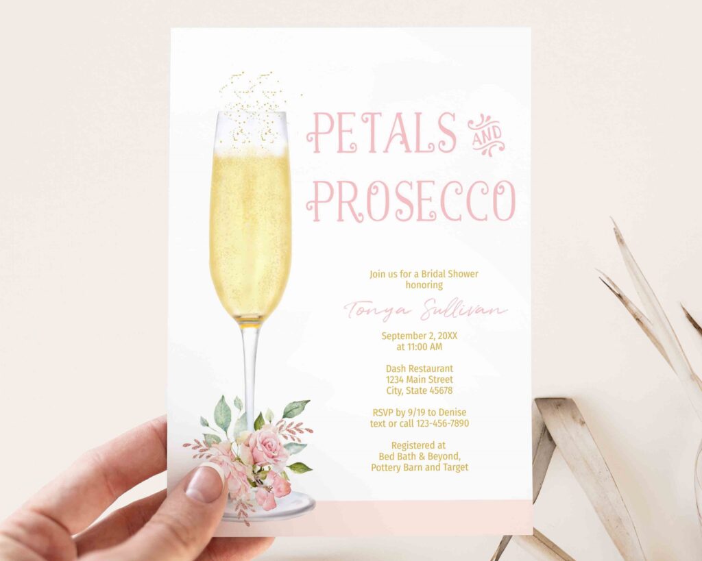 Petals and Prosecco bridal shower invitation